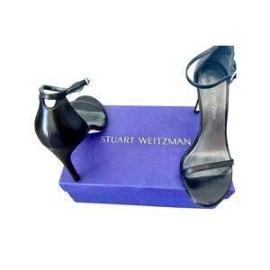 Stuart Weitzman Nudist Heel Black‎ Nappa Leather Sandals Shoe Modernist Size 8